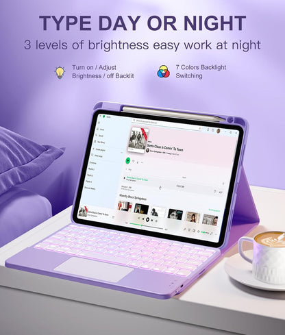 Compatible with iPad Air 11 Inch & Air 5th/Air 4th Generation Case with Keyboard - Multi-Touch Trackpad, 7-Color Backlit, Detachable Folio Cover for Air 11-inch M3/M2 (2025/2024), Light Purple