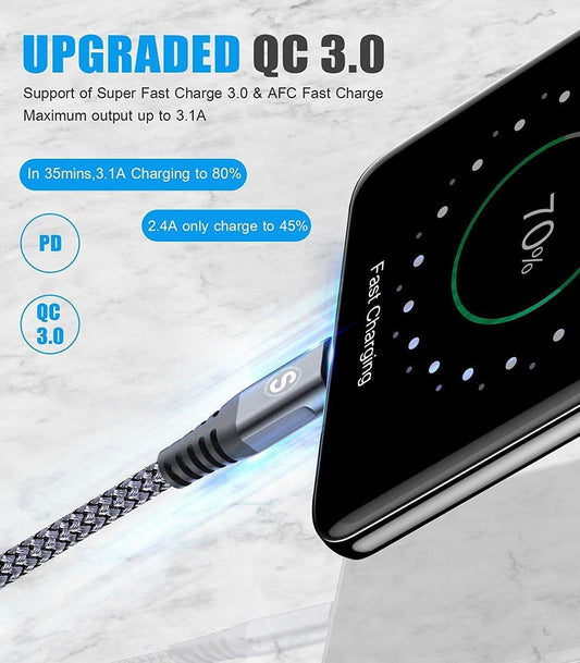 sweguard USB Type C Charger Cable [3-Pack,6.6ft+6.6ft+3.3ft] iPhone 16 Charger Nylon Braided Cord for iPhone 16 15 Pro Max Plus Samsung Galaxy S24 S23 S22 S21 S20 S10 Note 20 10 A54 Pixel LG Moto PS5