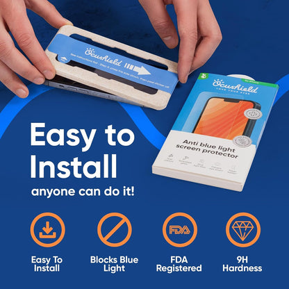 Ocushield Screen Protector for iPhone 17 Pro Max – Blue Light Tempered Glass, Blue Light Filter, 95% Transparency, Bubble-Free Install, Scratch-Resistant, Case Friendly