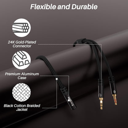 Headphone Splitter for Computer, 3.5mm Female to Dual 3.5mm Male Audio Splitter Cable, Stereo Jack Earphones Headset to PC Laptop Adapter, 1/8inch 2-in-1 Y Separator Aux Dongle Converters, 6FT