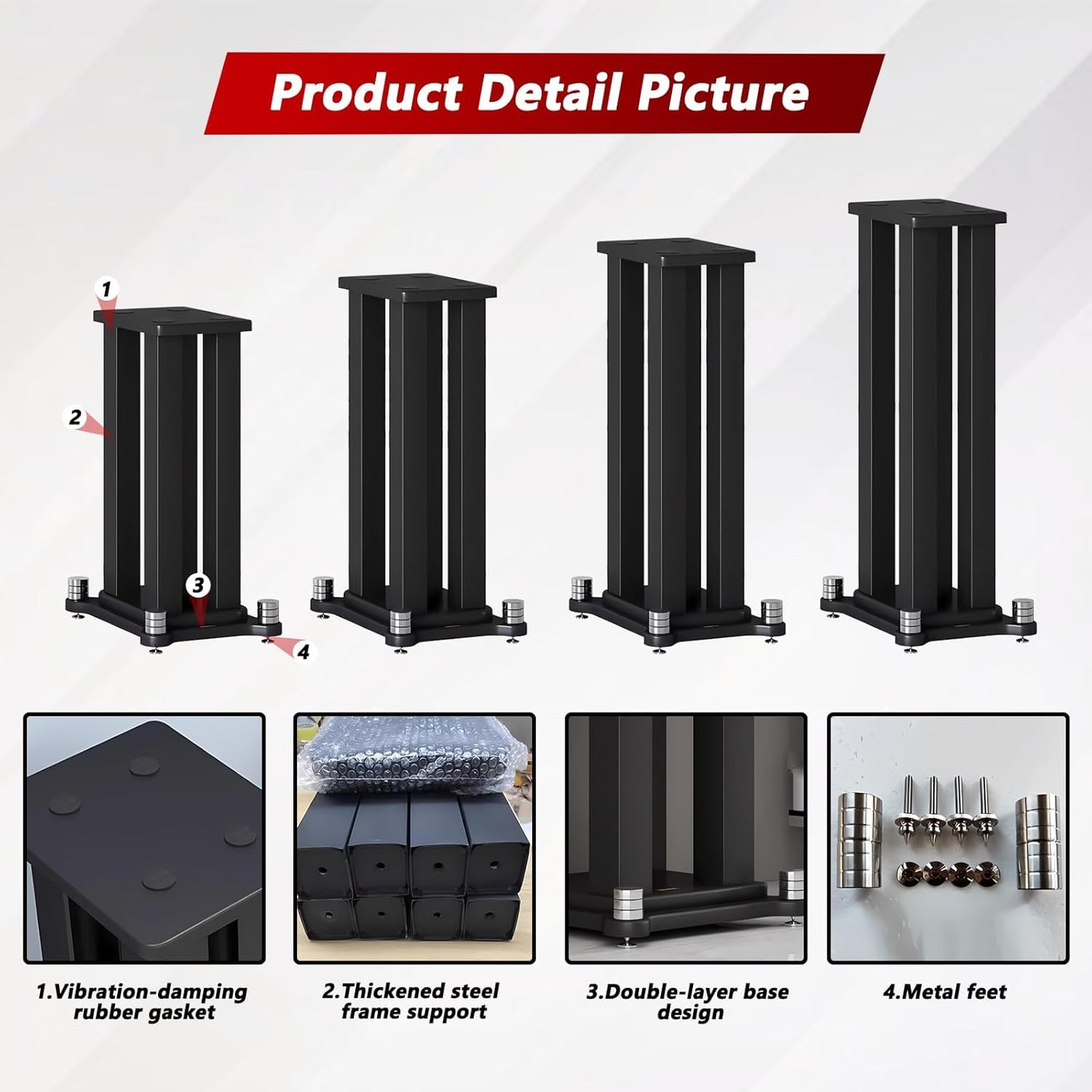 A Pair of Universal Speaker Stands, Heavy Duty Speaker Stands Holds Bookshelf Speaker Satellite Speaker Large Speaker, Vibration-Absorbing MDF Design, Holds 88lbs Speaker (Black, 60cm/23.6in)