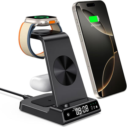 leChivée Wireless Charger for Apple Devices, 3 in 1 Wireless Charging Station Dock for iPhone 16 Pro Max/16 Pro/15/14/13/12, Apple Watch Charger for iWatch Ulltra 2/9/8/7/SE/6/5/4/3, AirPods Pro/4/3