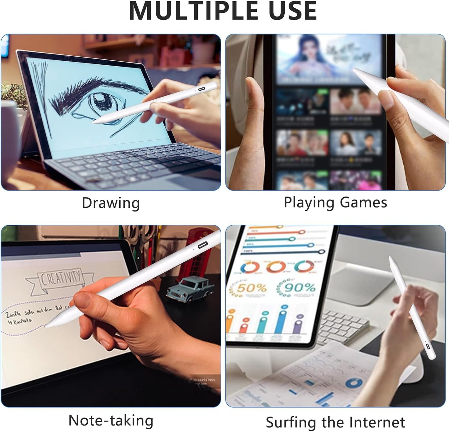 Stylus Pen for iOS&Android Touch Screens, Active Pencil for Samsung, Smart Digital Stylus Pens for Lenovo/Vivo/Mi/HUAWEI and Other Tablets, iPhone/Samsung/Google Pixel Smart Phones for Drawing&Writing