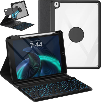 OYEEICE Keyboard Case for iPad 9th Generation- Detachable Wireless Backlit Keyboard, Upgraded Magnetic Cover with Pencil Holder for iPad 9th/8th/7th Gen 10.2 inch, iPad Pro 10.5" & iPad Air 3rd- Black