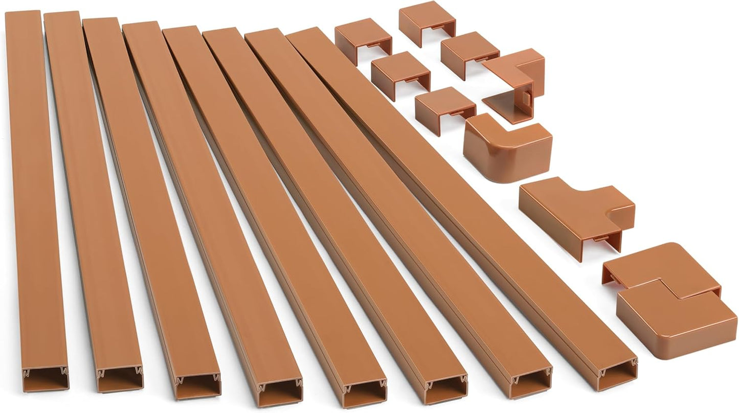 126in Cord Hider Kit, TV Wire Covers for Wall, Paintable Cable Management Kit, Cable Cover for Mounted TV, Hide Wires Along Wall, Brown Cord Cover, 8xL15.7in W0.95in H0.55in