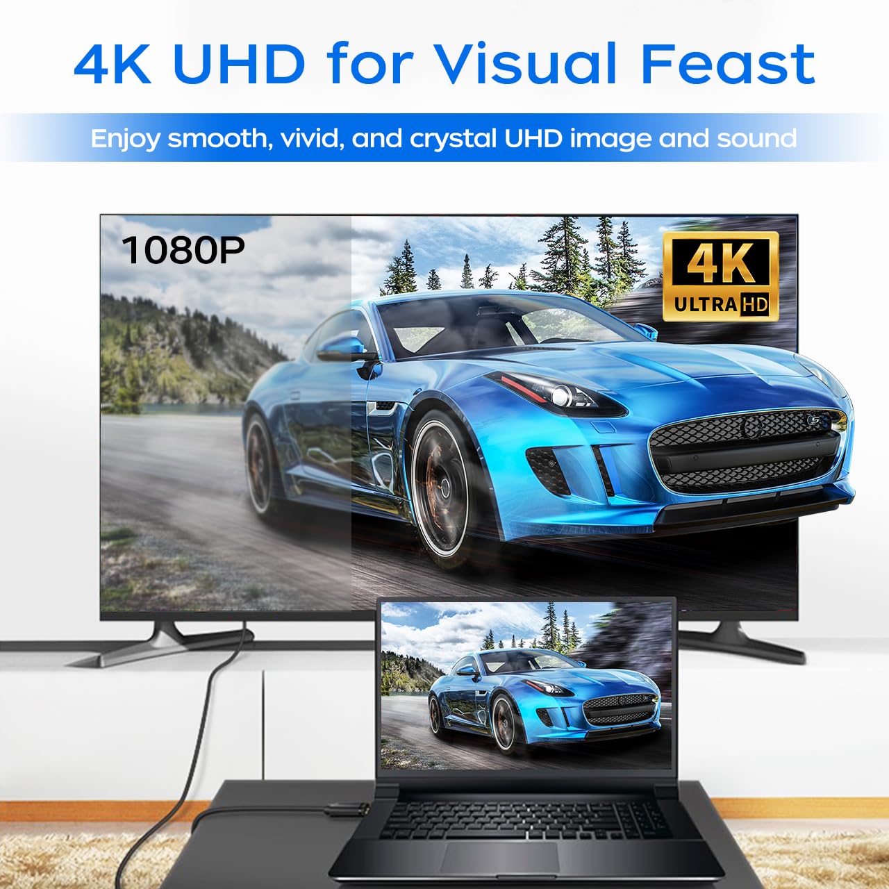 4K Displayport to HDMI Cable 6 Feet 2-Pack, Display Port (DP) to HDMI Adapter Male to Male Cord Converter for PC to HDTV, Monitor, Projector