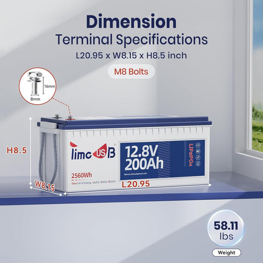 12V 200Ah LiFePO4 Battery, 2560Wh Lithium Deep Cycle Marine/RV Battery with Built-in 100A BMS, Ideal for Trolling Motor, RV, Solar Panel Systems, and Off-Grid Power Solutions (1 pcs, 12V 200Ah)