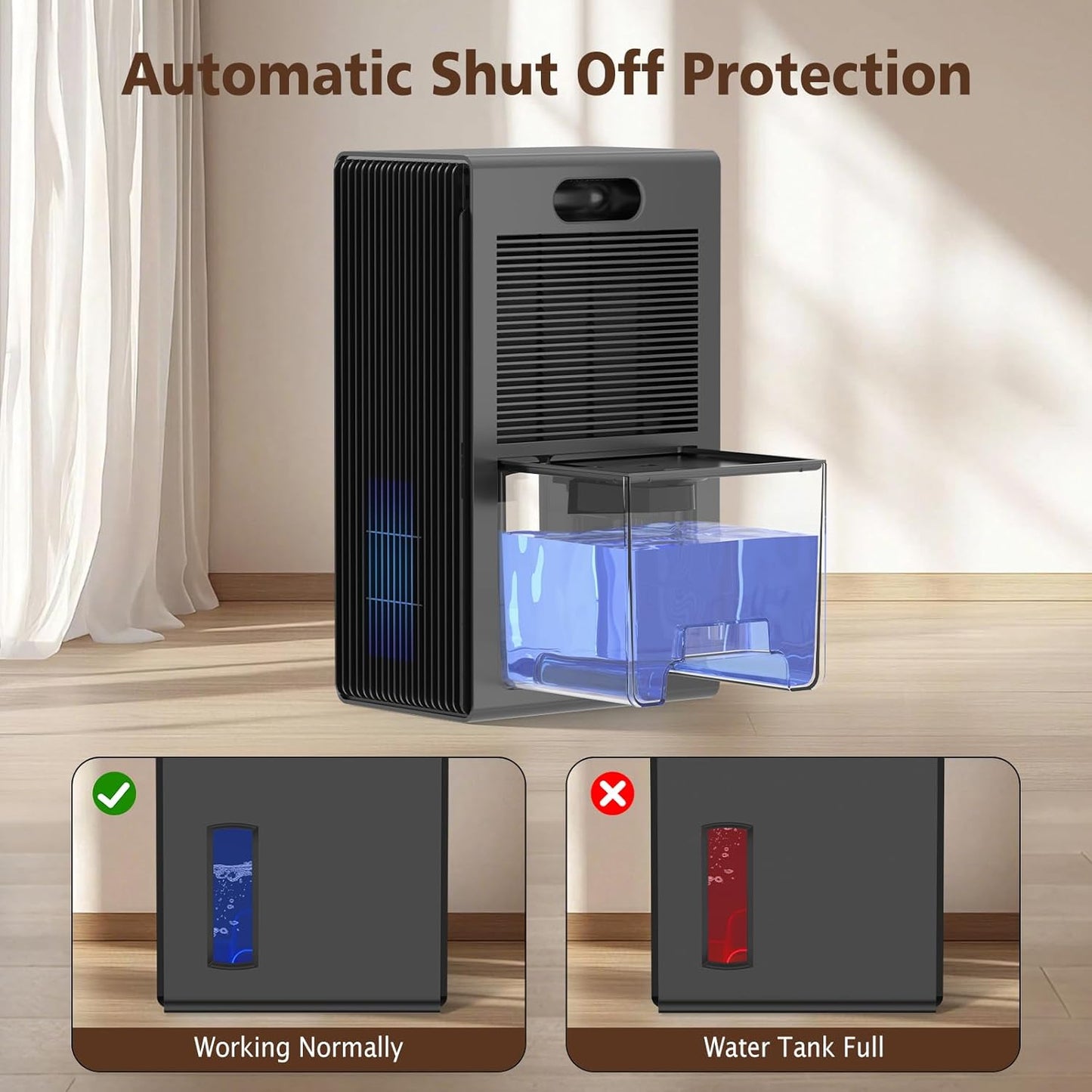 NineSky Dehumidifiers for Home, 95 OZ Water Tank, (1000 sq.ft) Dehumidifiers for Bathroom Bedroom Basement with Auto Shut Off,7 Colors LED Light(Gray)