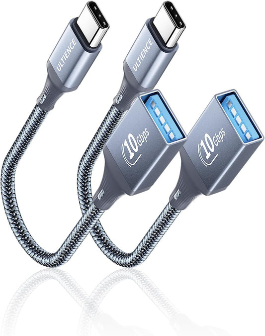 USB C to USB Adapter 2 Pack: USB Female to USB C Male OTG Cable - 10Gbps SuperSpeed Data Transfer for MacBook Pro/iPad Air, iPhone 16 15 Pro Max (0.59ft, Grey)