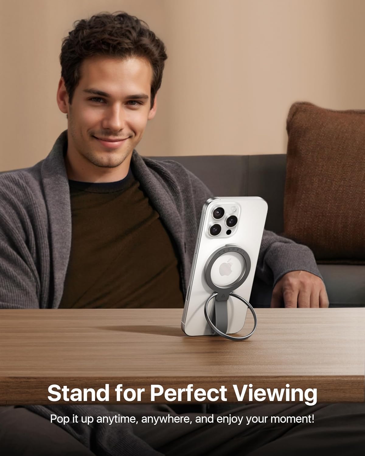 andobil [2025 Unrivaled Stability] Magnetic Phone Grip Holder for MagSafe Ring Stand Holder Kickstand Compatible with MagSafe Accessories for iPhone 16 Pro Max Plus iPhone15/14/13/12&Android,SpaceGrey