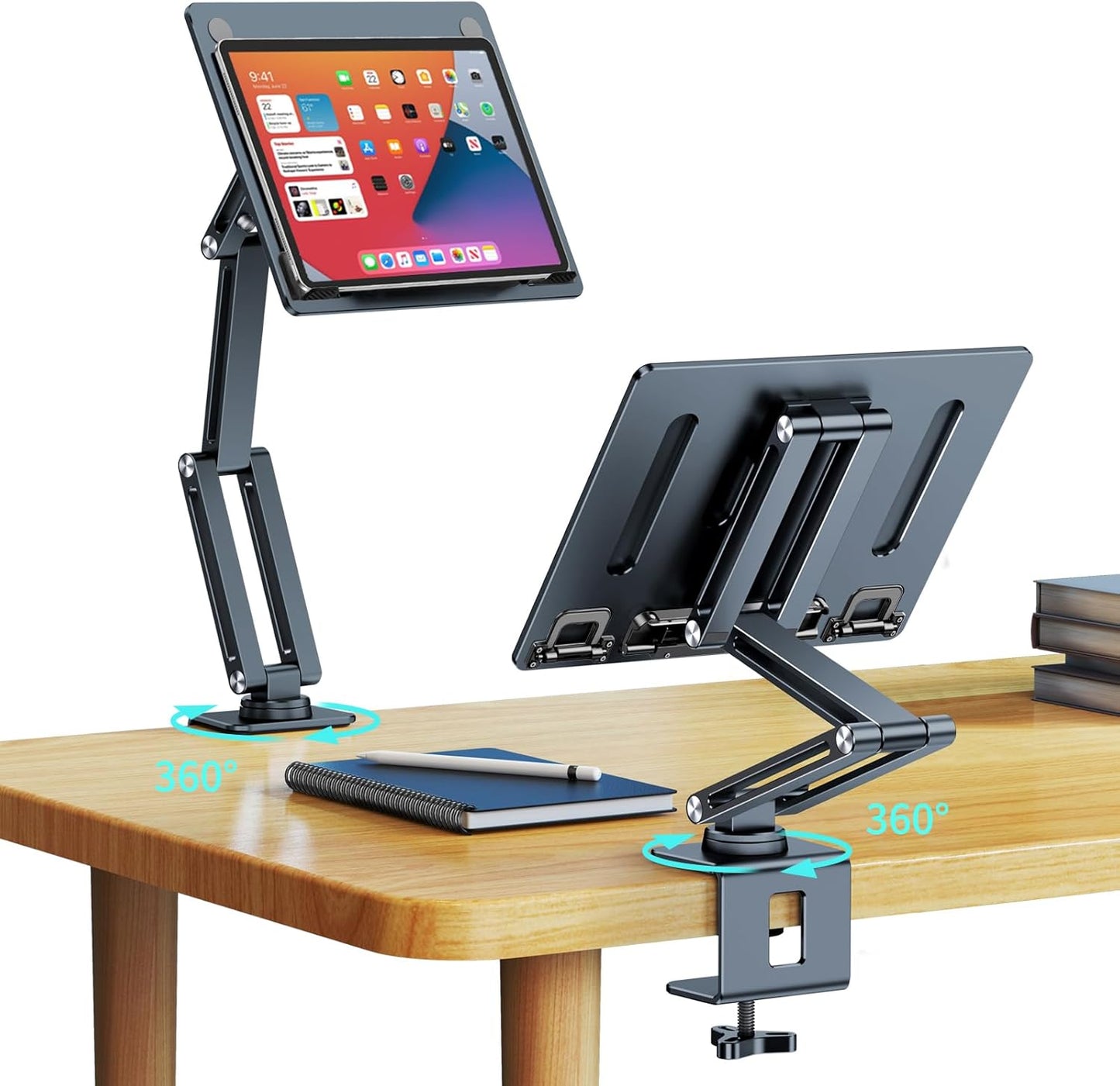 OATSBASF Tablet Stand, iPad Holder for Desk Mount, Portable Monitor Stand, Rotatable 360 Degrees, Desktop Reading Mount Holder for Computer, iPad, Cookbooks, Recipes