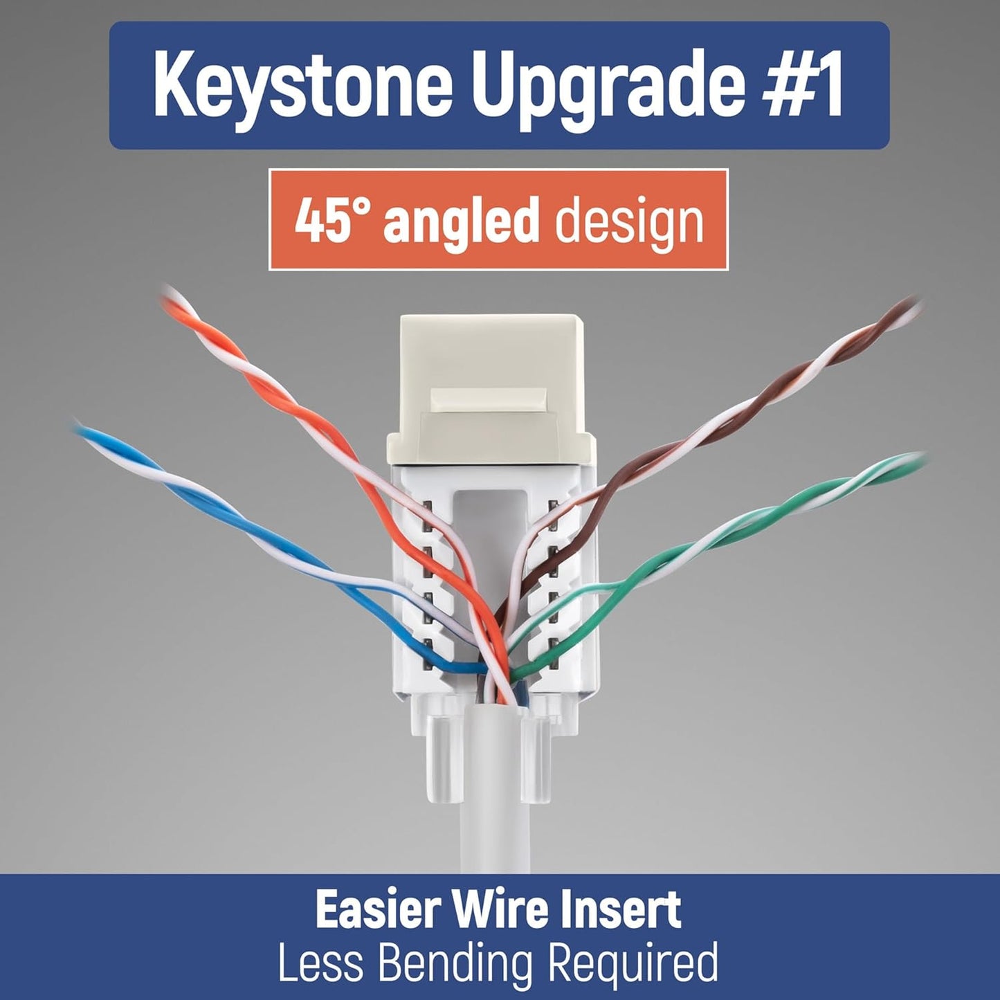 Everest Media Solutions 45° Angled CAT6A Keystone Jack in Ivory - Slim Profile, UTP RJ45 Female Ethernet Connector - Compatible with 45° Angled Speed Termination Tool - 45Term - 10-Pack