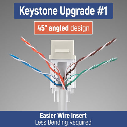 Everest Media Solutions 45° Angled CAT6A Keystone Jack in Ivory - Slim Profile, UTP RJ45 Female Ethernet Connector - Compatible with 45° Angled Speed Termination Tool - 45Term - 10-Pack