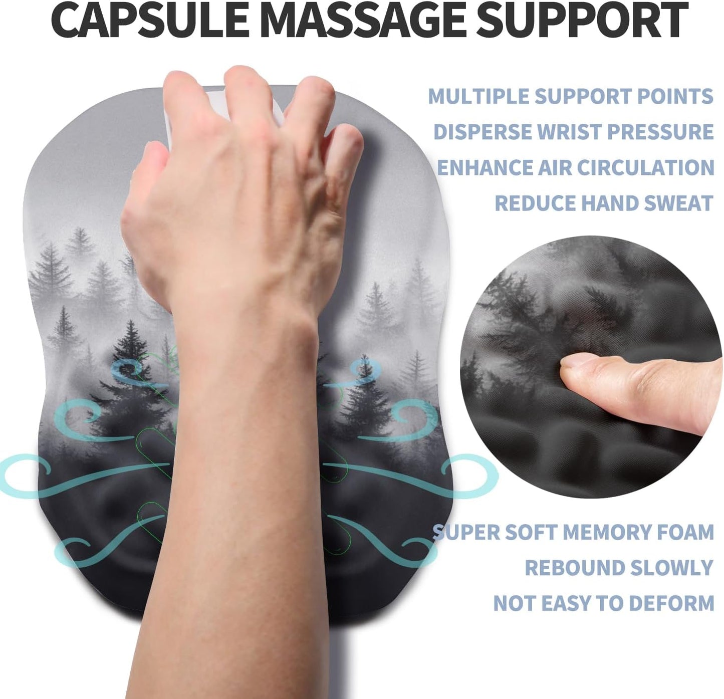 Ergonomic Raised Mouse Pad Wrist Support with Bilateral Slope Memory Foam Mousepad for Wrist Rest and Carpal Tunnel Pain Relief 11.8x7.9〃Forest