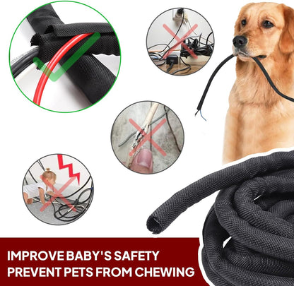 Black Braided Cable Management Sleeves Wire Loom Tubing Cord Protector Self-Wrapping (3/8"-12Feet)