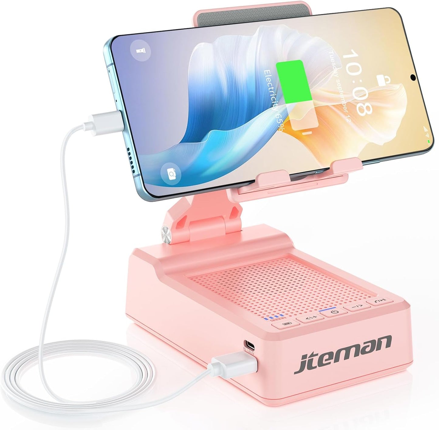 JTEMAN Gifts for Men Women,Cell Phone Stand with Bluetooth Speaker,Cool Tech Gadgets,Unique Birthday Gifts for Men Husband Mom Dad-Pink