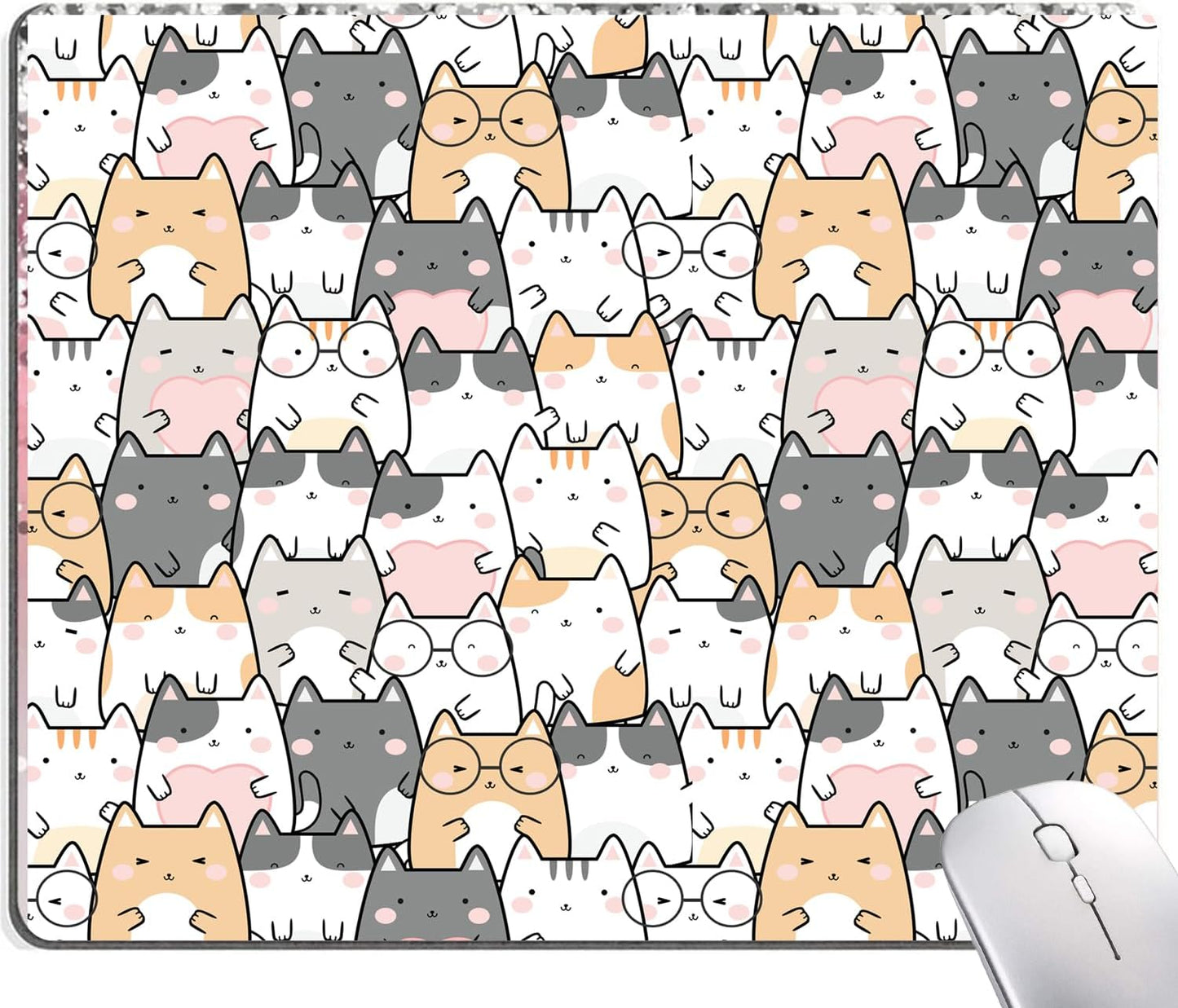 Kawaii Mouse Pad, Cute Cats Mouse Mat, Square Waterproof Non-Slip Rubber Base Computer MousePads for Desk Office Laptop