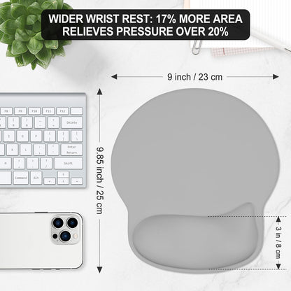 ITNRSIIET Ergonomic Mouse Pad with Wider Memory Foam Wrist Rest +17% - Curved Cushion Reduces Pressure 20%, Pain Relief, Non-Slip, Smooth, Cute Colors, 9.85 x 9 in, Space Gray