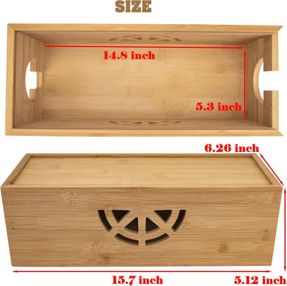 Cable Management Box,Cord Organizer Box,Bamboo Cable Organizer Box for fit Desk Computer USB Behind TV Home Hall Computer Power