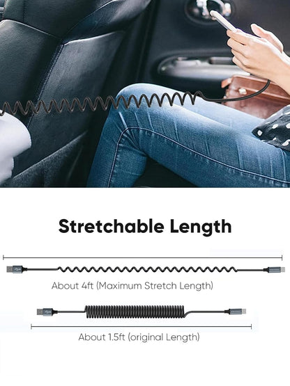 CableCreation Coiled USB C Cable, Coiled USB A to USB C Cable for Car Type C Charger Cable for Carplay & Android Auto Compatible with iPhone 16,15, Samsung Galaxy S24 / S23, Google Pixel, Tablet