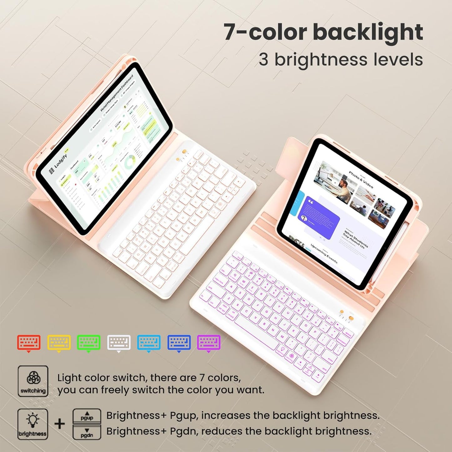 Magnetic Keyboard Case for iPad Air 5th 4th Generation 10.9 inch Pro 11 1st/2nd/3rd/4th, 7 Color Backlight BT Keyboard Folio with Pencil Holder 2022 2021 2020 2018 (Pink)