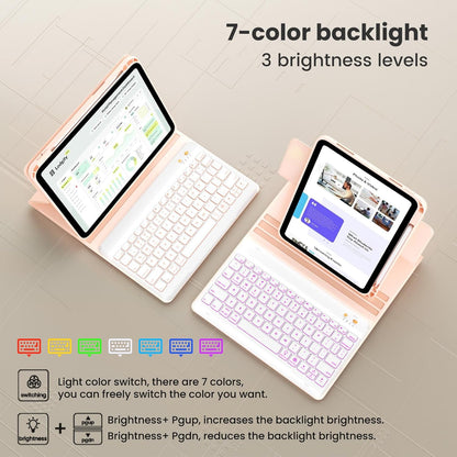 Magnetic Keyboard Case for iPad Air 5th 4th Generation 10.9 inch Pro 11 1st/2nd/3rd/4th, 7 Color Backlight BT Keyboard Folio with Pencil Holder 2022 2021 2020 2018 (Pink)