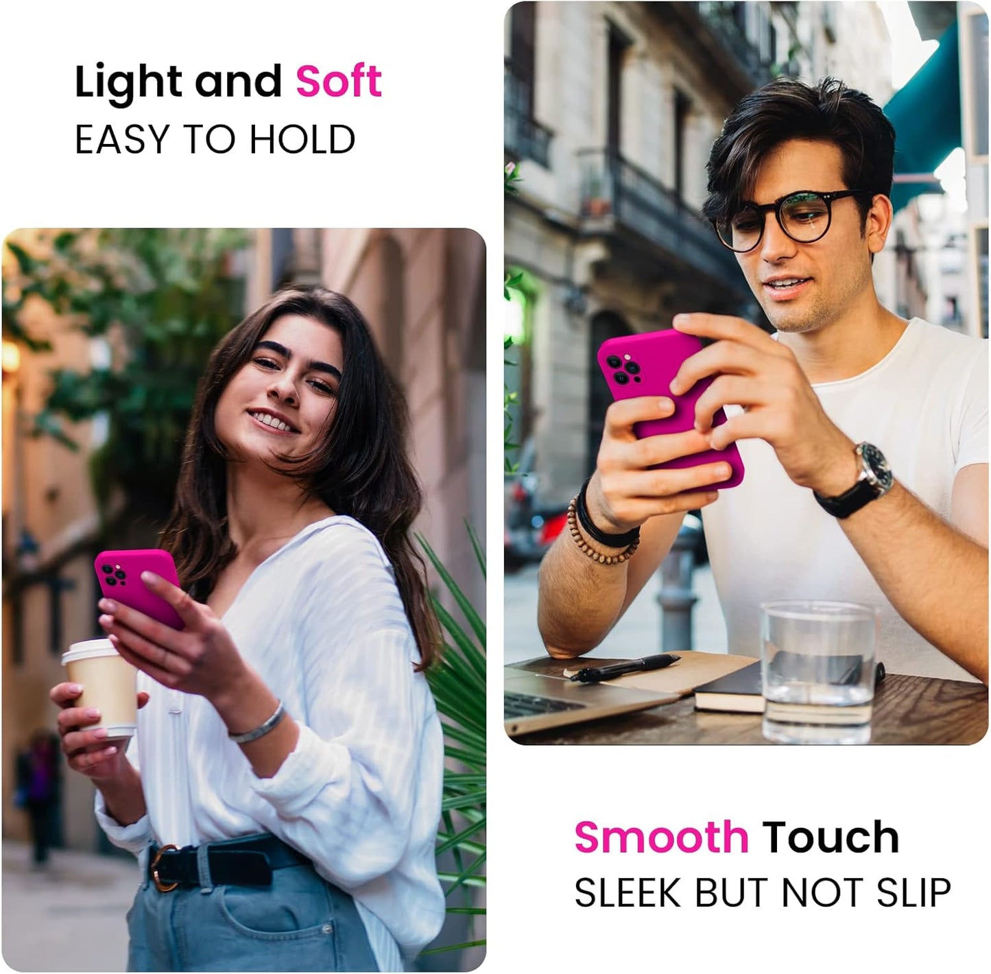 FireNova for iPhone 14 Pro Case, Silicone Upgraded [Camera Protection] Phone Case with [2 Screen Protectors], Soft Anti-Scratch Microfiber Lining Inside, 6.1 inch,Hot Pink