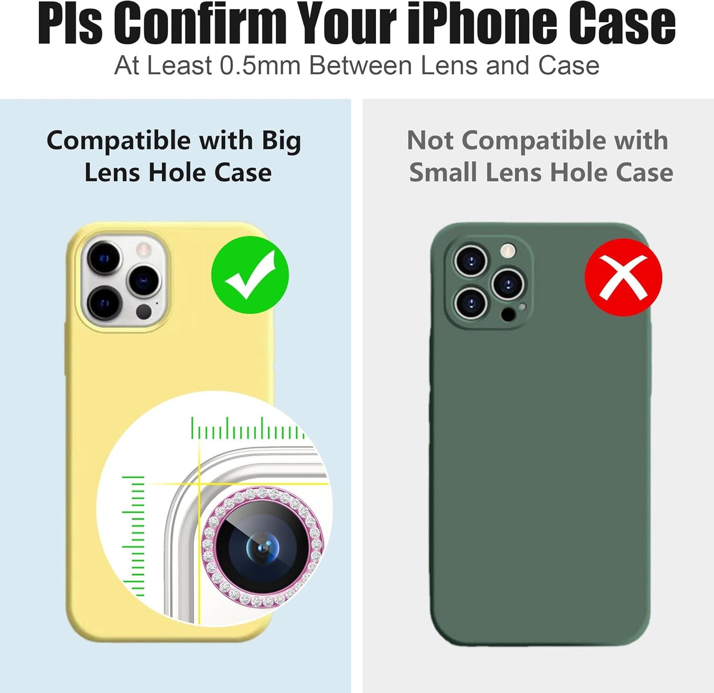 AGVEE 3+3 6 Pack for iPhone 15 Pro 6.1" / 15 Pro Max 6.7" Camera Lens Cover Protector, Bling Diamond & Bling Glitter Metal Ring 9H Tempered HD Glass Camera Cover Protector Film, Bling-Rose