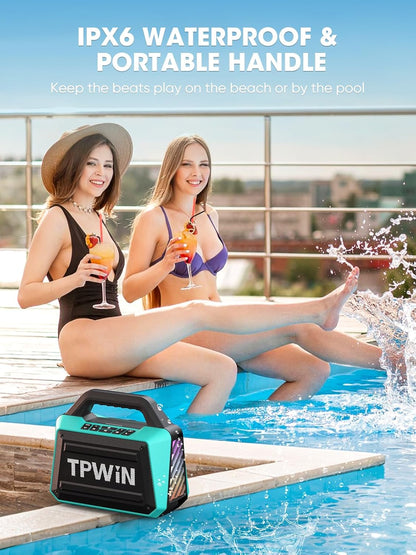 Speakers Bluetooth Wireless - Portable Speaker 80W Peak, IPX6 Waterproof, Loud Speaker with Light Show, Strong Bass, BT 5.3, TWS, 20H Playtime for Home Outdoor Beach Camping - Teal