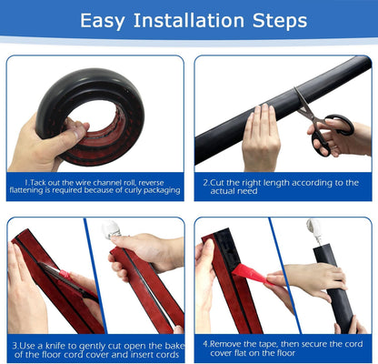 6ft Floor Cord Cover,Cord Hider Floor Black,Extension Cable Cover Power Cord Protector Floor,Floor Cable Management Prevent Cable Trips,Cord Protector Cord Cavity:0.47" (W) x 0.24" (H)