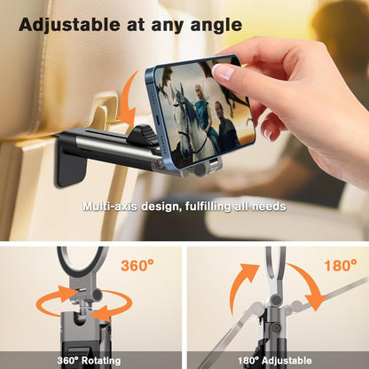 Airplane Phone Holder Mount,360° Adjustable Hands-Free Mount,Handsfree Airport Mount Long Flight Must Haves for Woman Man Fits iPhone 16 15 14 Pro Max Series