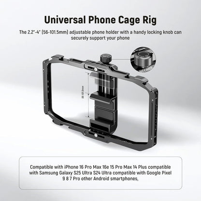 NEEWER Universal Phone Cage, Smartphone Video Rig with Quick Release Mounts Cold Shoes for Videomaker Filmmaking TikTok Vlogging Phone Video Stabilizer Holder Compatible with iPhone Samsung, PA039