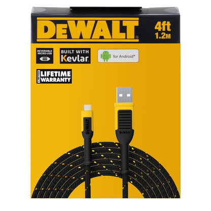 DEWALT Micro-USB to USB Cable(Not for iPhone)Reinforced Braided Micro-USB Cable, USB to Micro-USB Cable, Charger Cord Compatible with Android, 4 ft