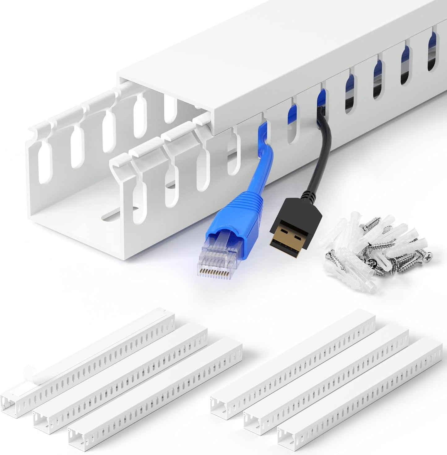 99in(6X L16.5in) Professional Server Rack Cable Management Raceway, H1.4in x W1.6in Cable Raceway Kit, Electrically Safe PVC Open Slot Wire Raceway for Under Desk/Computer/Network Cords, White