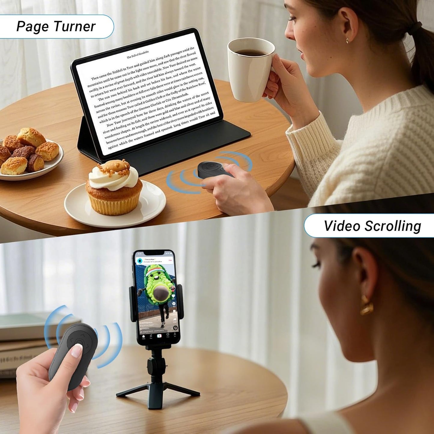 Wireless Phone Camera Remote Control with Zoom in/Out, Versatile Shutter for iPhone, Page Turner for e-Book Reading, Short Video Scroller for Tiktok