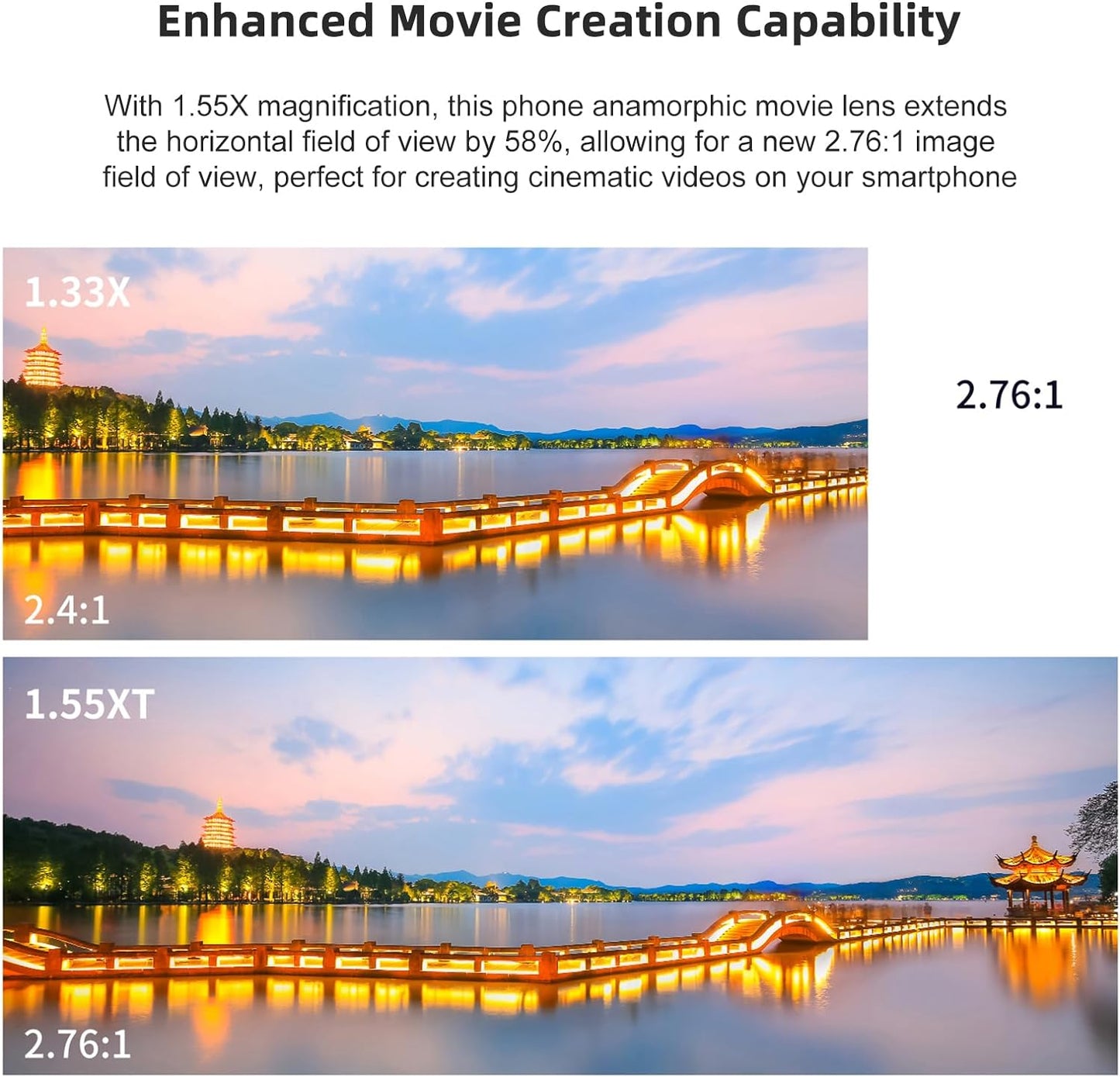 Andoer Anamorphic Movie Lens 1.55X - Universal Lens Clips & Carry Bag - Compatible with iPhone 15/14/13/12/11