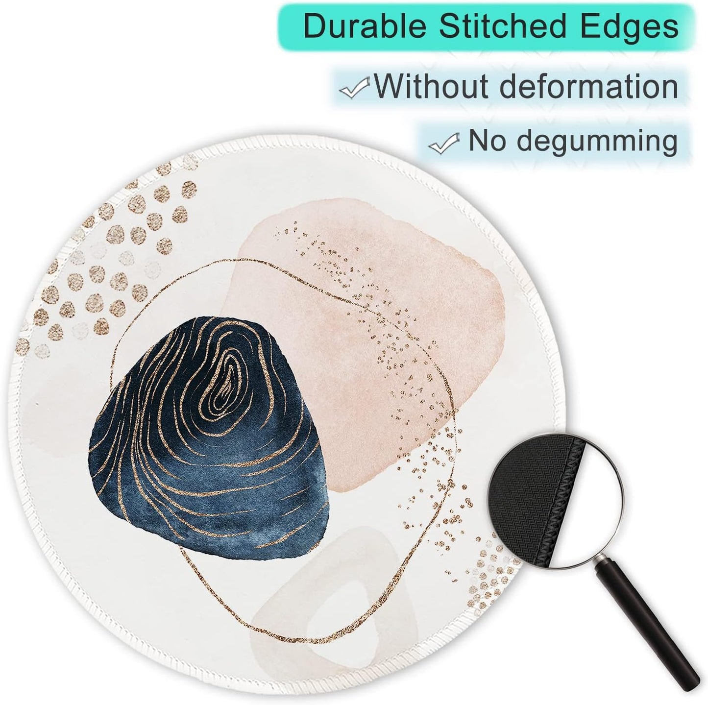 ITNRSIIET Round Mouse Pad with Stitched Edge Premium-Textured Waterproof Non-Slip Rubber Base Desktop Protection Mat Diameter 8.7 inches, Aesthetic Boho