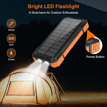ERRBBIC Solar Charger Power Bank 49800mAh, 22.5W Portable Charger, 15W Wireless Charging, Solar Panel Charger, Built-in Four Cable, with USB C for Cell Phones, with Dual Flashlight for Camping