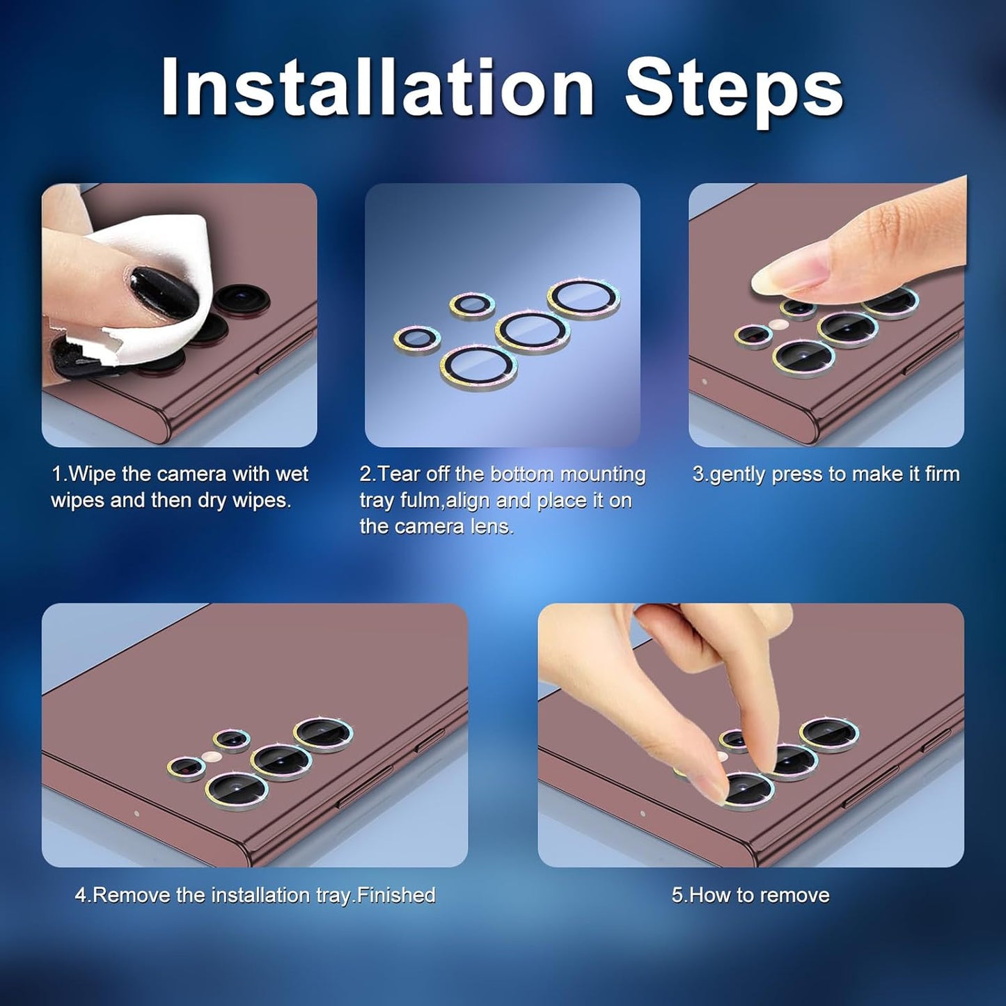 for Samsung Galaxy S22 Ultra Camera Lens Protector, Individual Metal Ring Tempered Glass Lens Cover, [Strong Adsorption] Scratch Resistant Ultra-Thin HD Clear Lens Cover,1 Set-Colorful Sparkly