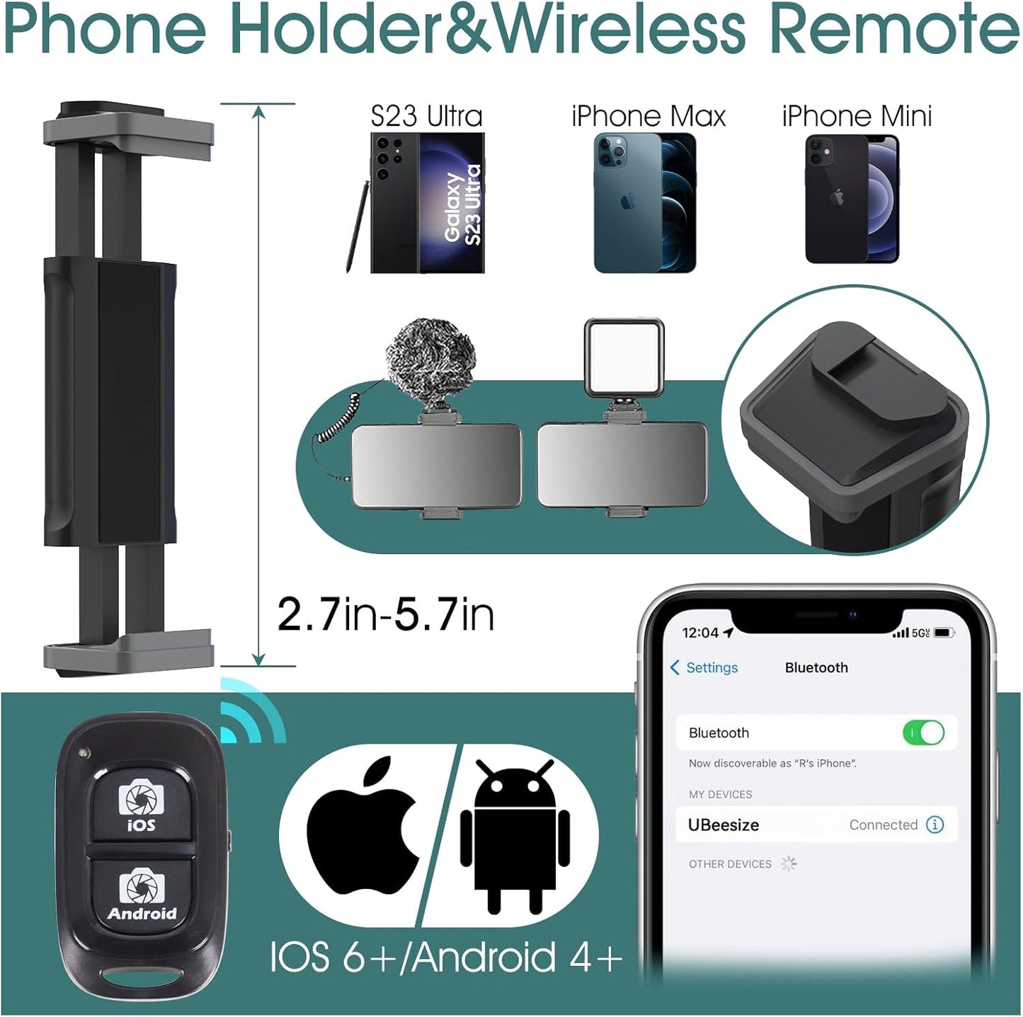 UBeesize 74" Camera Tripod with Phone Holder and Remote, Heavy Duty Tripod Stand with Portable Bag for Phone and Camera, Compatible with DSLR Cameras, Cell Phones, Spotting Scopes and Binoculars