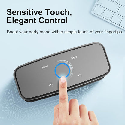 DOSS SoundBox Touch Wireless Bluetooth Speaker with 12W HD Sound and Bass, IPX5 Water-Resistant, 20H Playtime, Handsfree, Portable for Office, Home, Outdoor, Travel- Grey