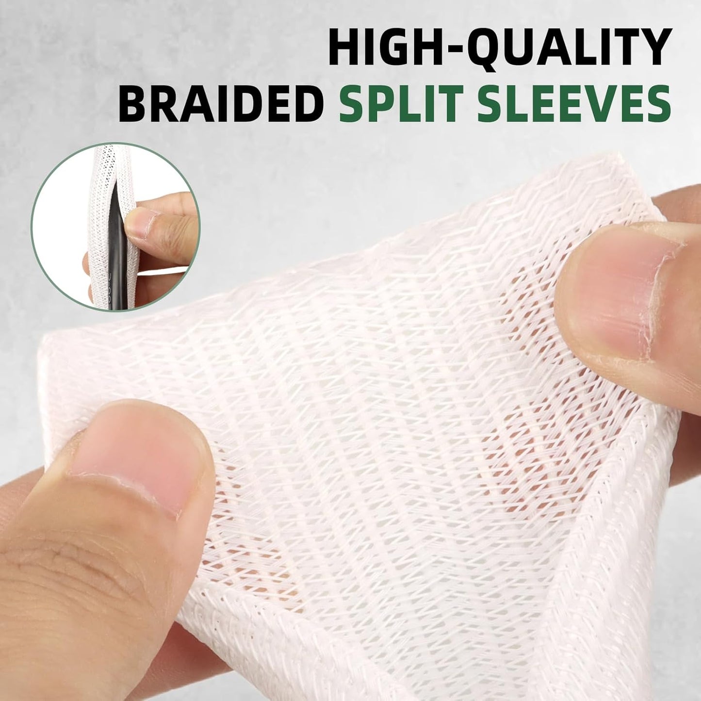 Split Wire Loom Tubing, Cable Protector Sleeve, Braided Cable Management for TV/Computer/Home Theater/Engine Bay, Cord Protectors from Pets No Chew (White, 3/8"-25ft)