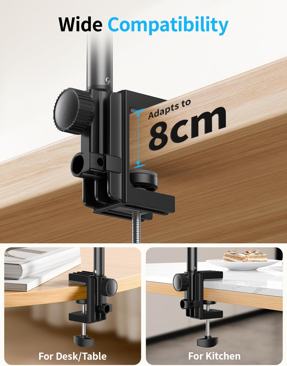 OMOTON Tablet Stand Mount for Desk, Adjustable Phone Holder for Bed with Metal Arm Fits for 4.7-11 Inches iPad Pro, Air/Mini, Kindle and Phones