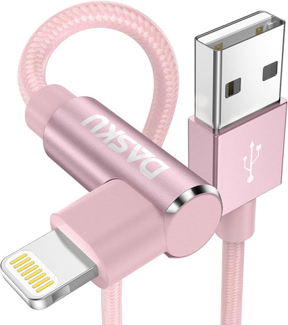 2 Pack 90 Degree iPhone Charger 10Ft Mfi Certified Lightning Cable Right Angle Long Nylon briaded Cord Compatible with Apple iPhone 14 13 12 11 Pro Max XS XR X 8 7 6 5 Plus iPad (Pink)