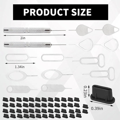 16 PCS Sim Card Removal Tool, Sim Ejector Tool, Comes with 50 Pieces of Mobile Phone Dust Plugs Type-C Data Plugs, Small and Portable, Available for All Mobile Phones