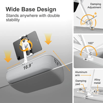 Tablet Stand Pillow with Snack Bowl, iPad Lap Holder for Hands-Free Reading and Relaxation on Bed,Couch,Recliner, 360° Rotating Clip for 4.7-13" Kindle,eBook,Tablet,iPhone (Light Gray)