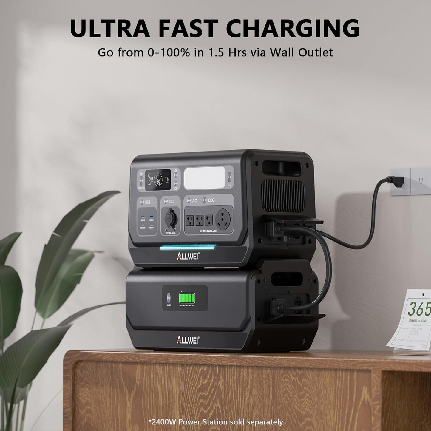 ALLWEI 2400W Portable Power Station and B200 PRO Expansion Battery, 4096Wh LiFePO4 Battery 4 AC Outlets Up to 2400W for Home, Outdoor Camping, RV, With 1500W AC Charging &1200W Solar Charging