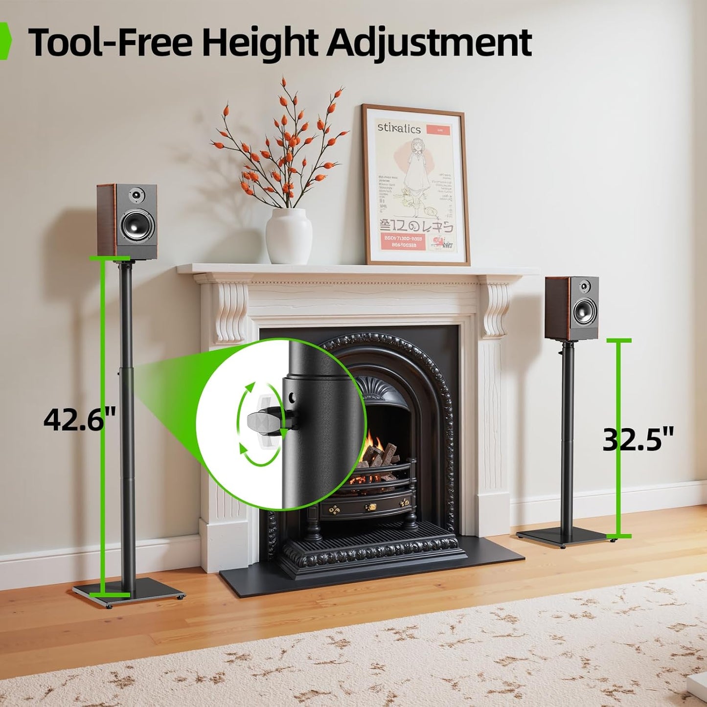 USX MOUNT Bookshelf Speaker Stands Pair, Height Adjustable Extends 32-42 inch for Rear Surround Sound Speakers, Floor Satellite Speaker Stands for Vizio Bose Sony JBL Klipsch Polk, Max Load 11 lbs