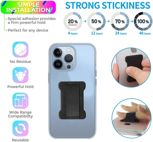 Universal Phone Grip for Smartphones - Phone Holder for Hand for Back of Phone - Wireless Charging Compatible (Black) - 3Pack