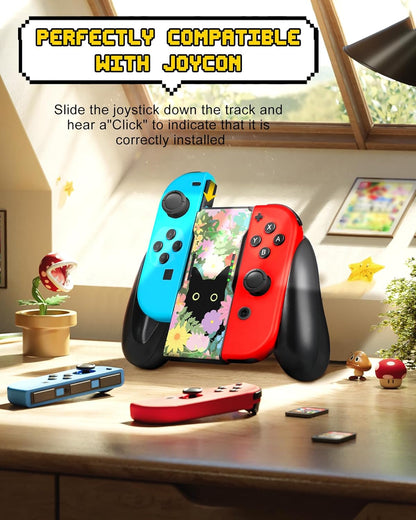 Lotadilo Joy-Con Grip for Nintendo Switch/Switch Oled - JoyCon Comfort Hand Grips Controller for Women Girls Teen Boys Cute Cartoon Design, Cat Flower